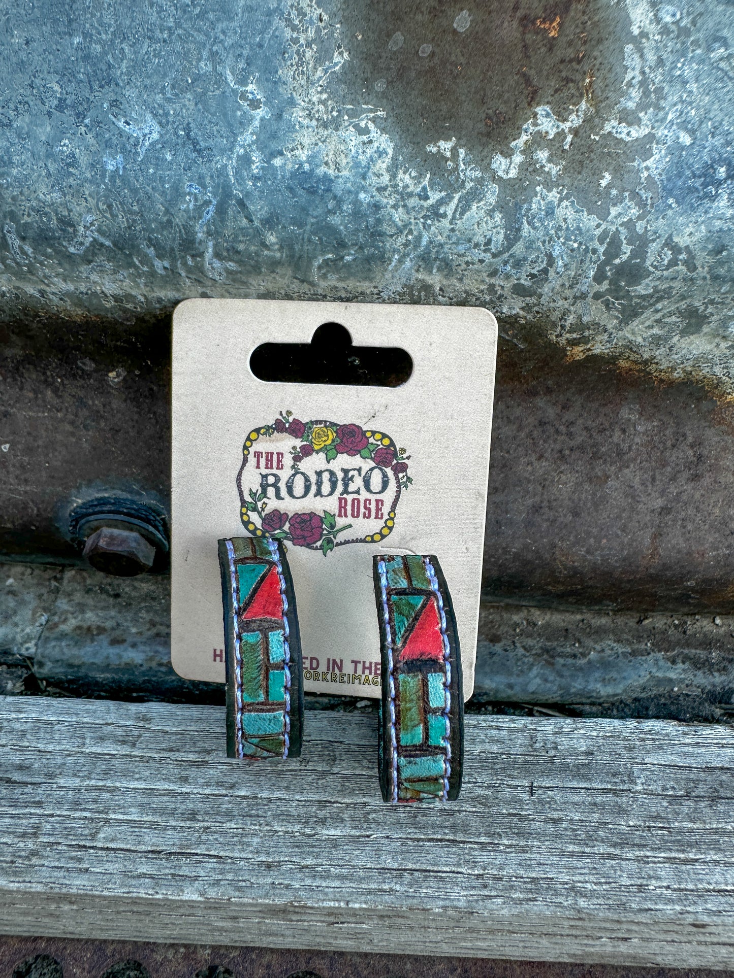 Mosaic Turquoise Vera Hoop Earrings 30mm