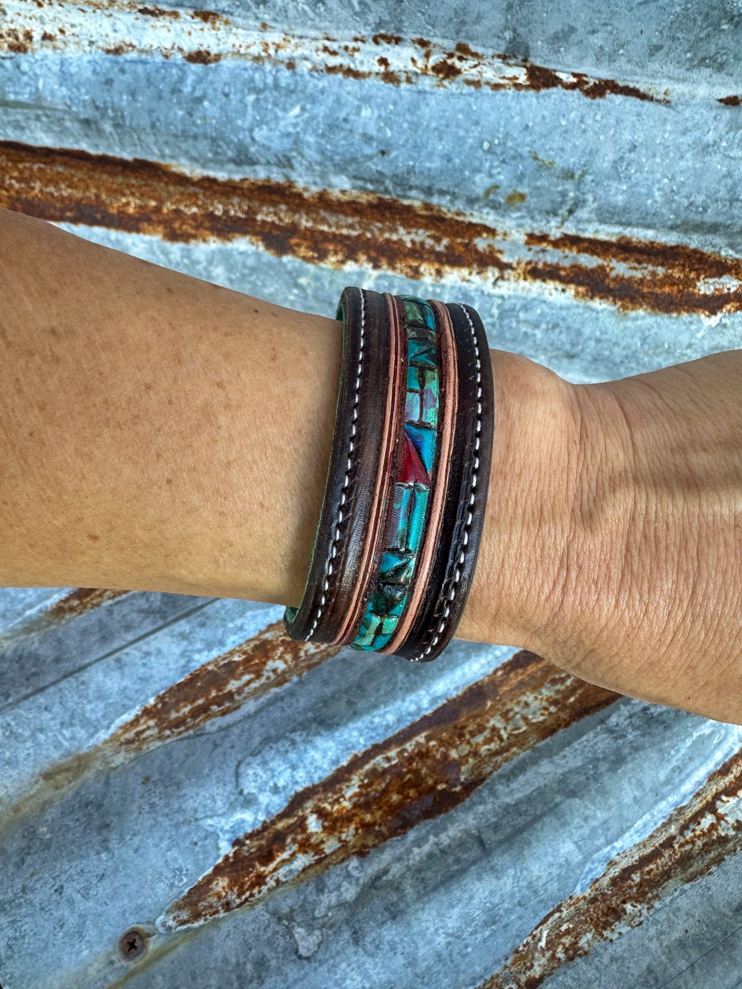 Mosaic Turquoise Tooled Cuff