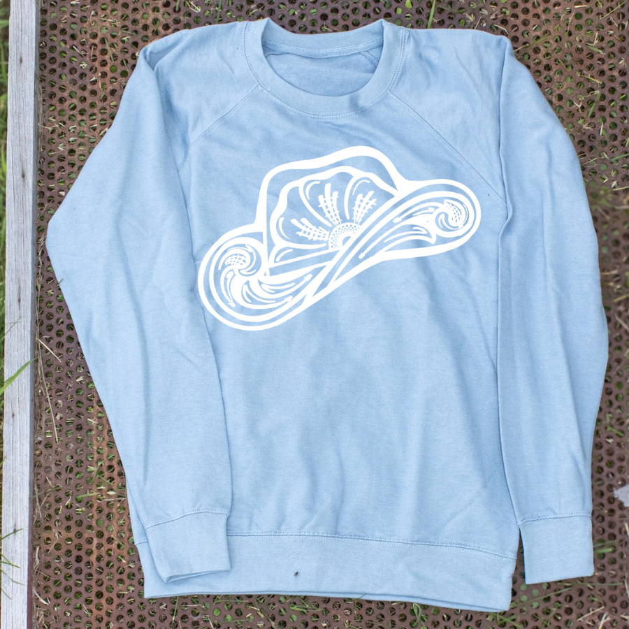 Tooled Cowboy Hat Lightweight Crewneck
