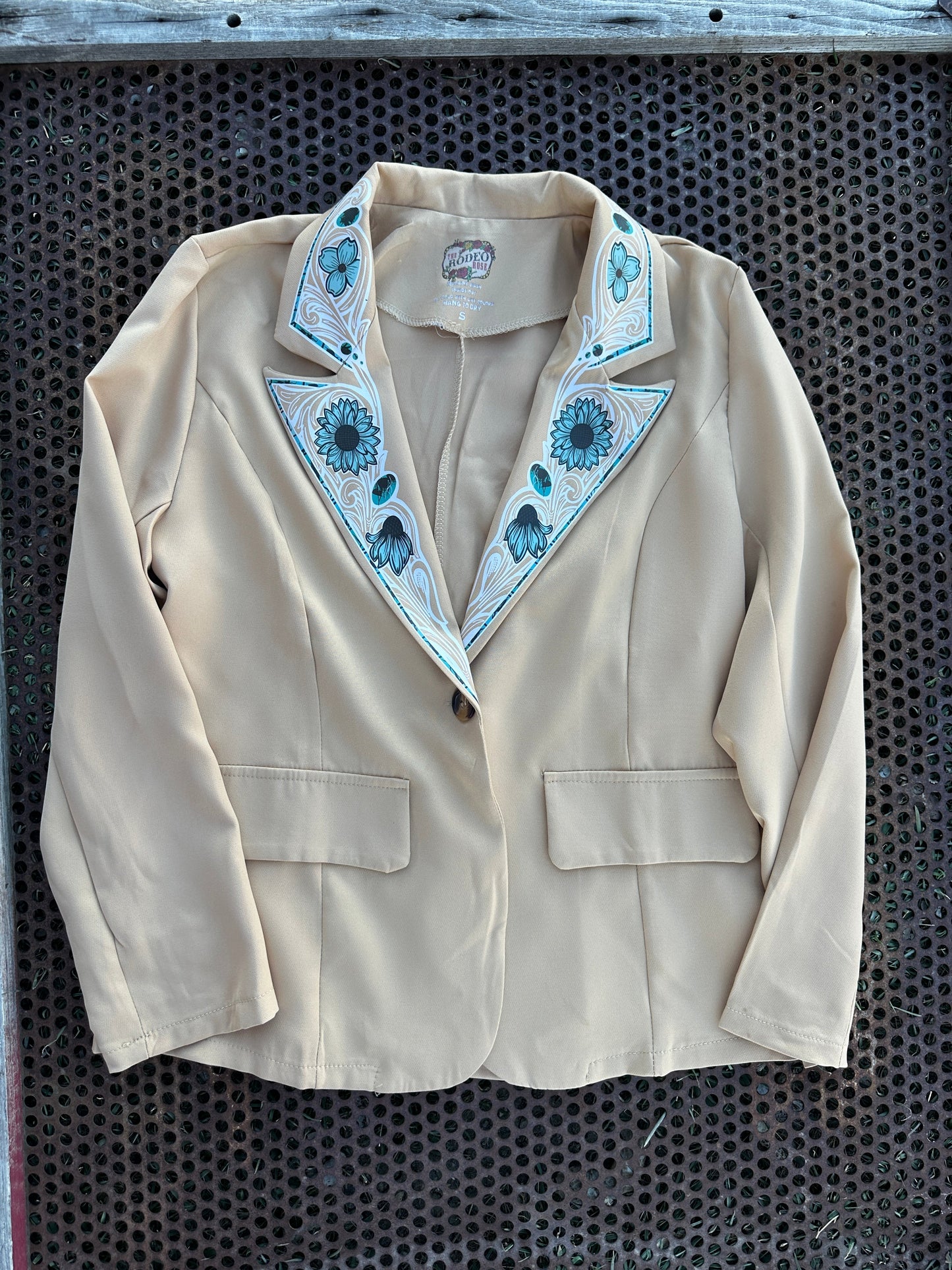 Turquoise Cabochon Blazer in Tan with white border