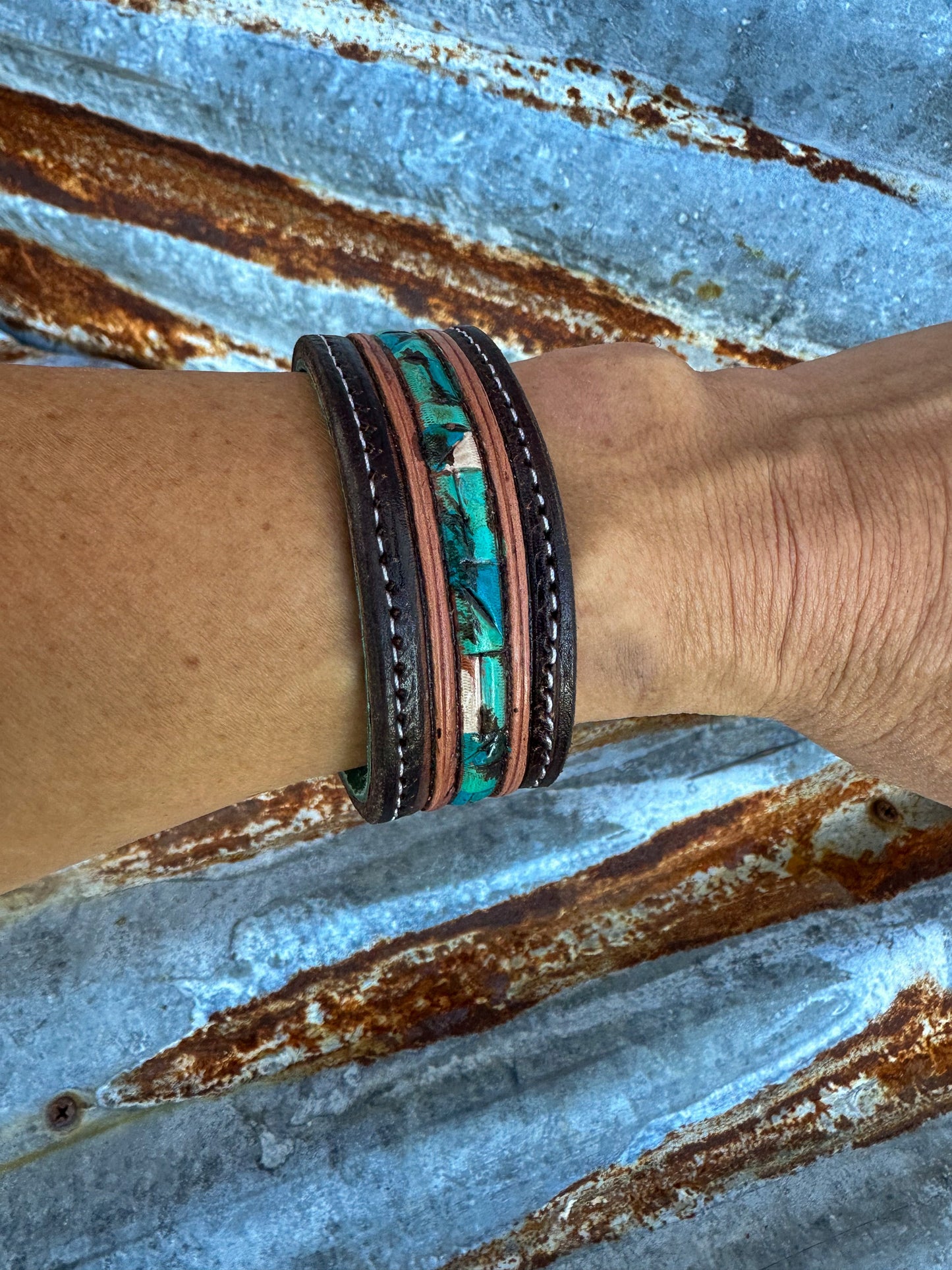 Mosaic Turquoise Tooled Cuff