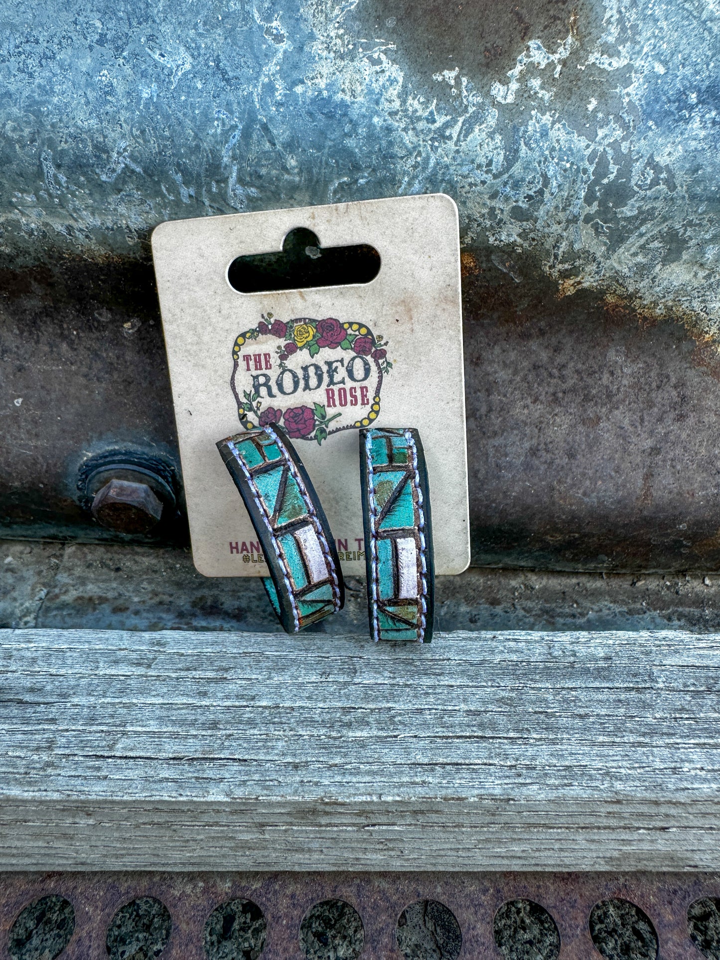 Mosaic Turquoise Vera Hoop Earrings 30mm