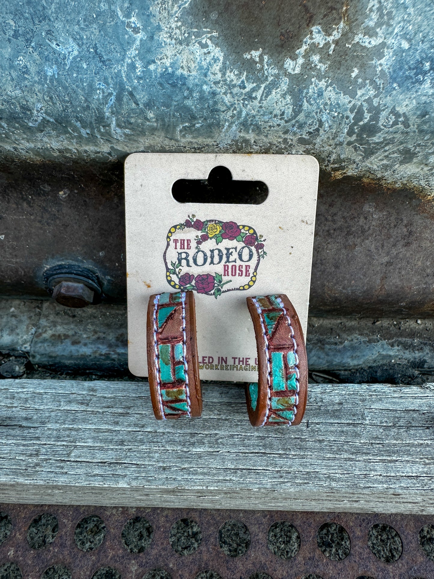 Mosaic Turquoise Vera Hoop Earrings 30mm