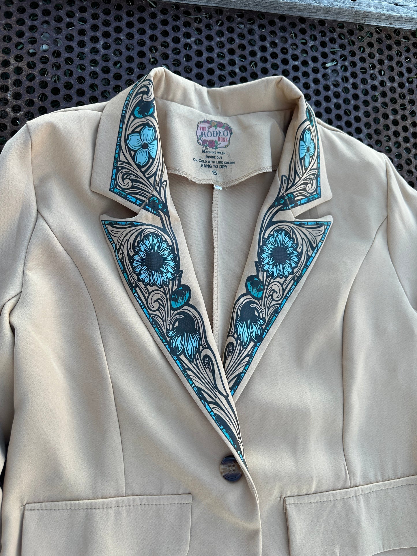 Turquoise Cabochon Blazer in Tan with black border