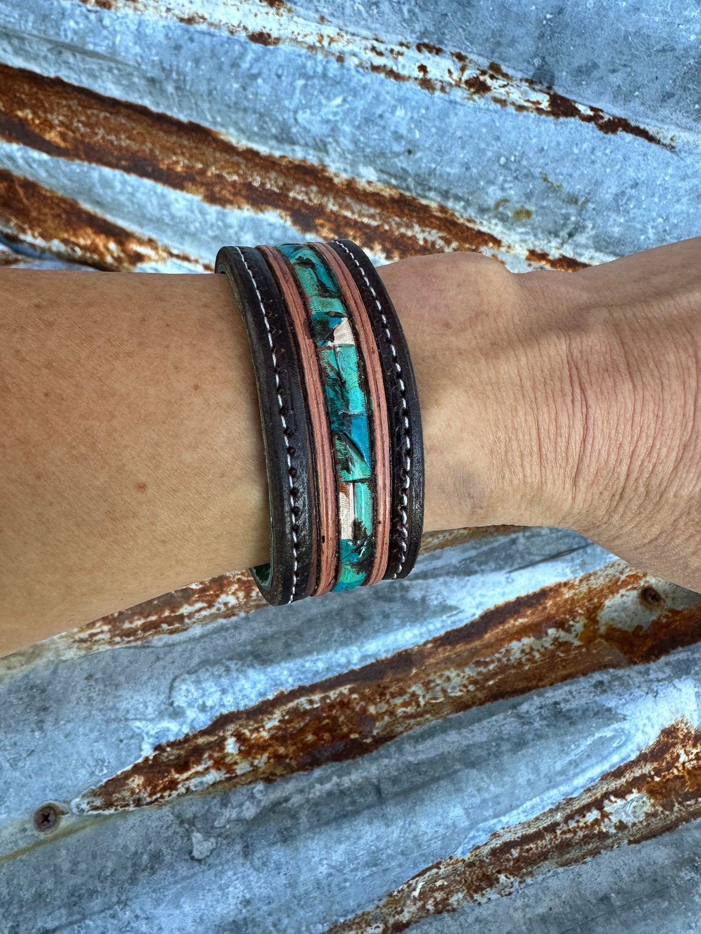 Mosaic Turquoise Tooled Cuff