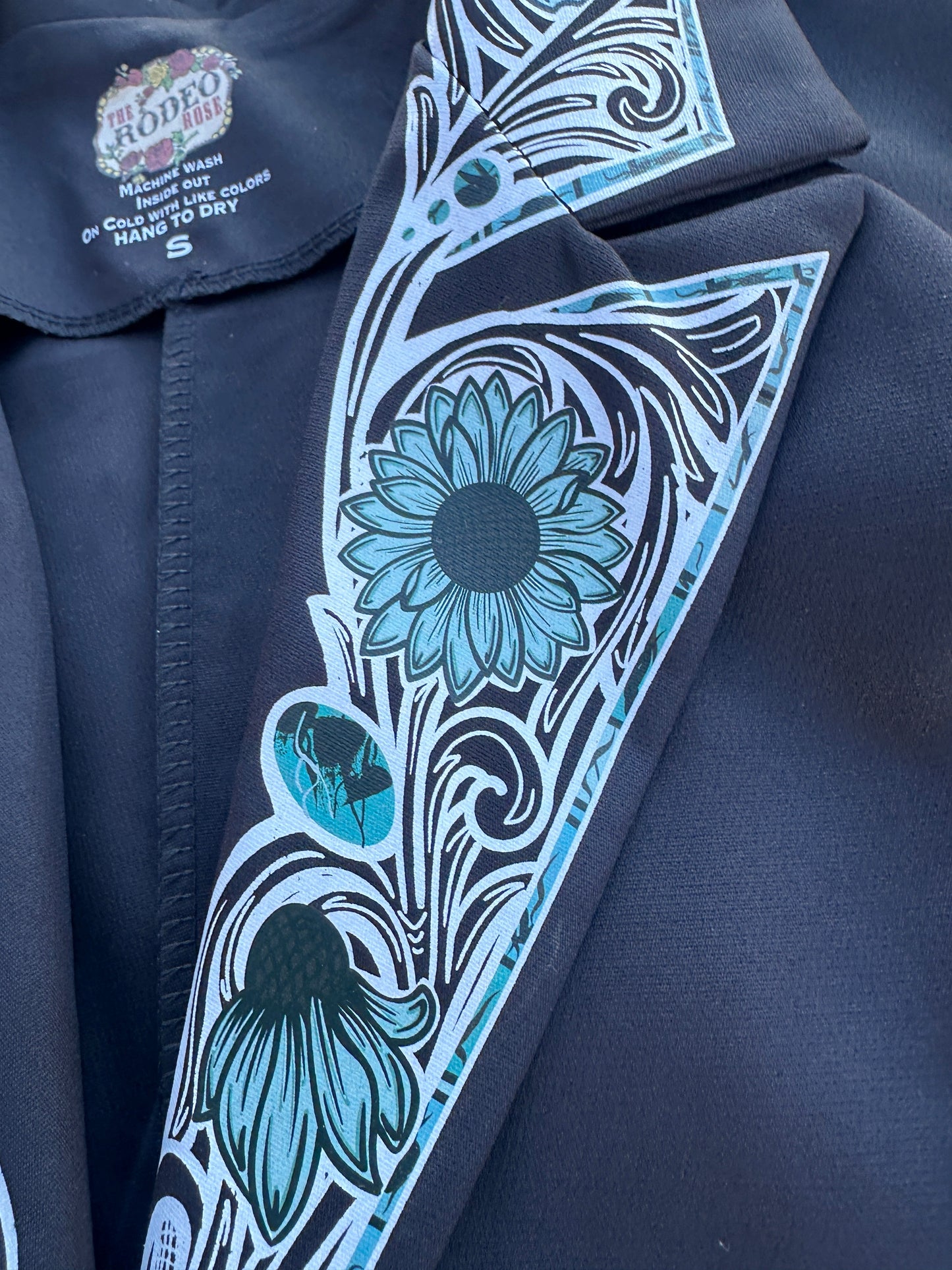Turquoise Cabochon Blazer in Black with white border