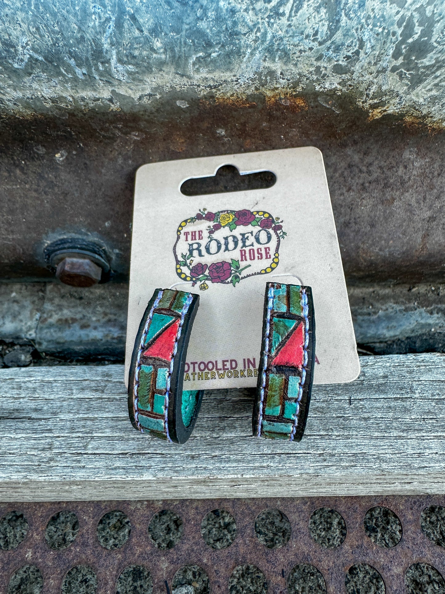 Mosaic Turquoise Vera Hoop Earrings 30mm