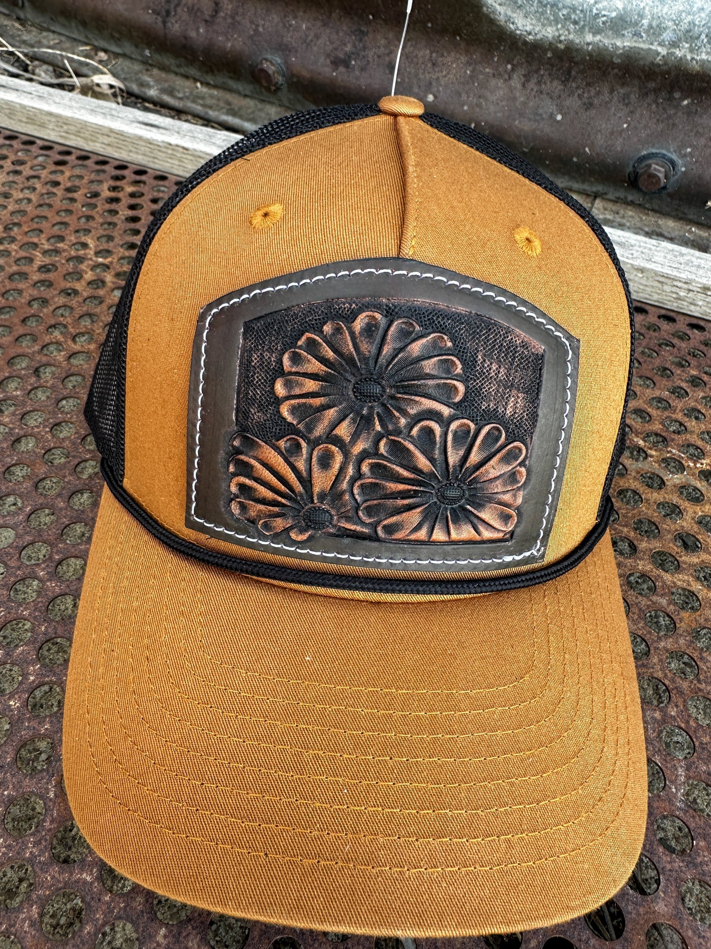 Hand tooled Cowboy Floral Sun Cap