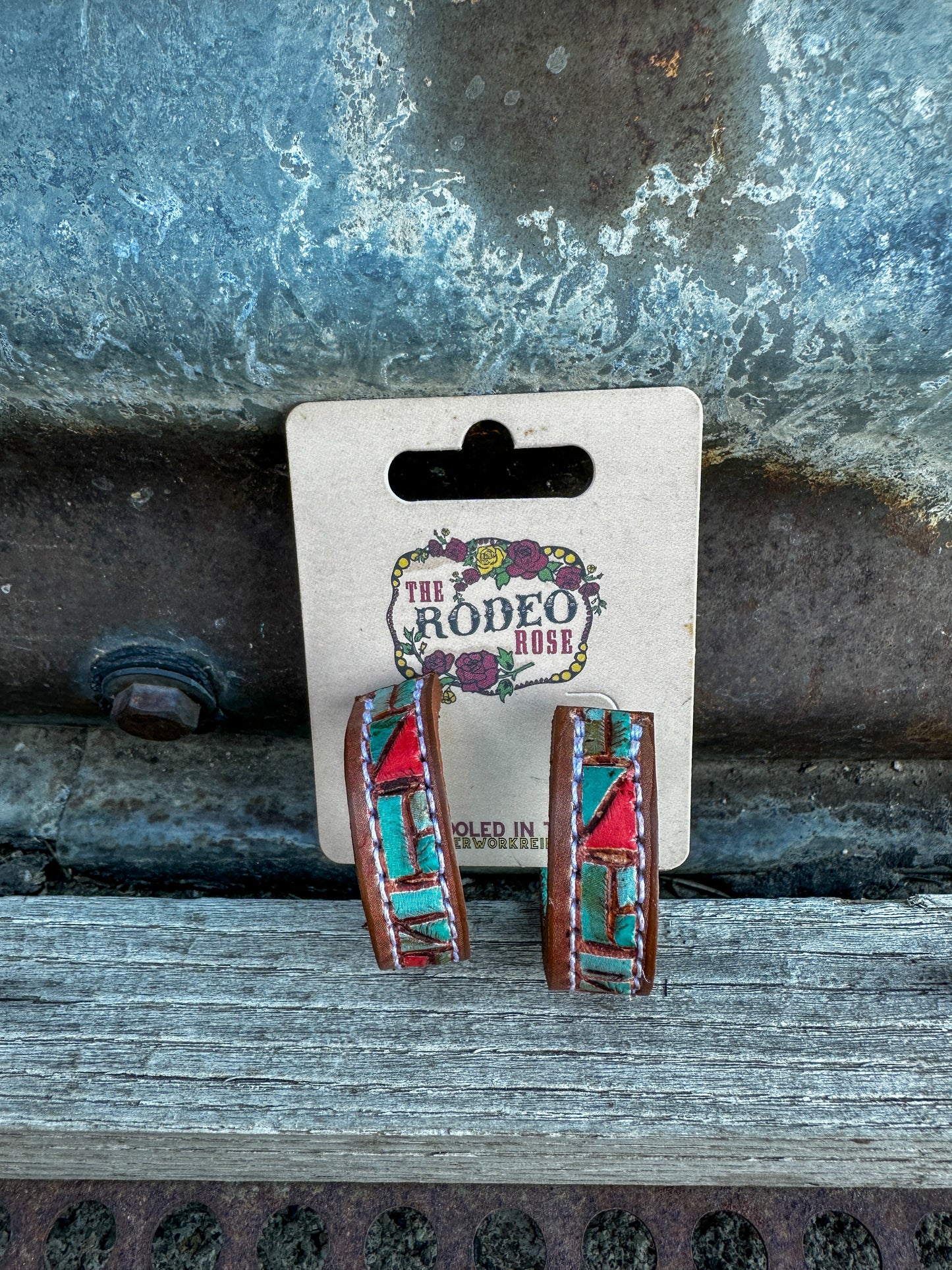 Mosaic Turquoise Vera Hoop Earrings 30mm