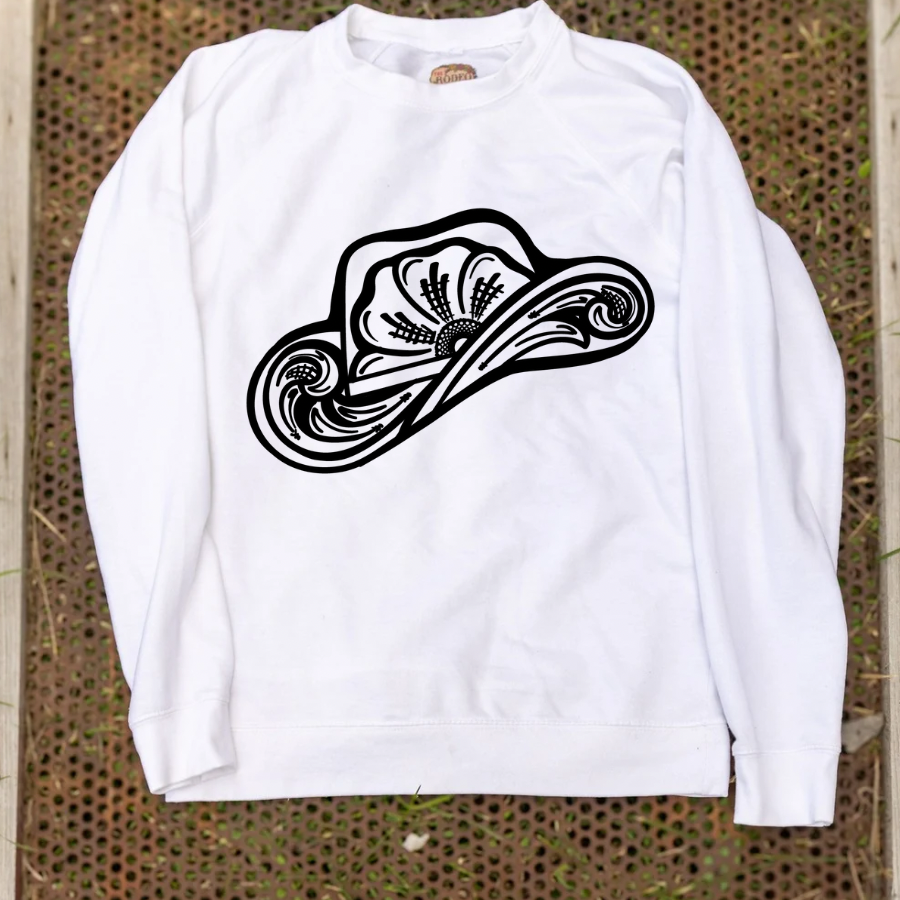 Tooled Cowboy Hat Lightweight Crewneck