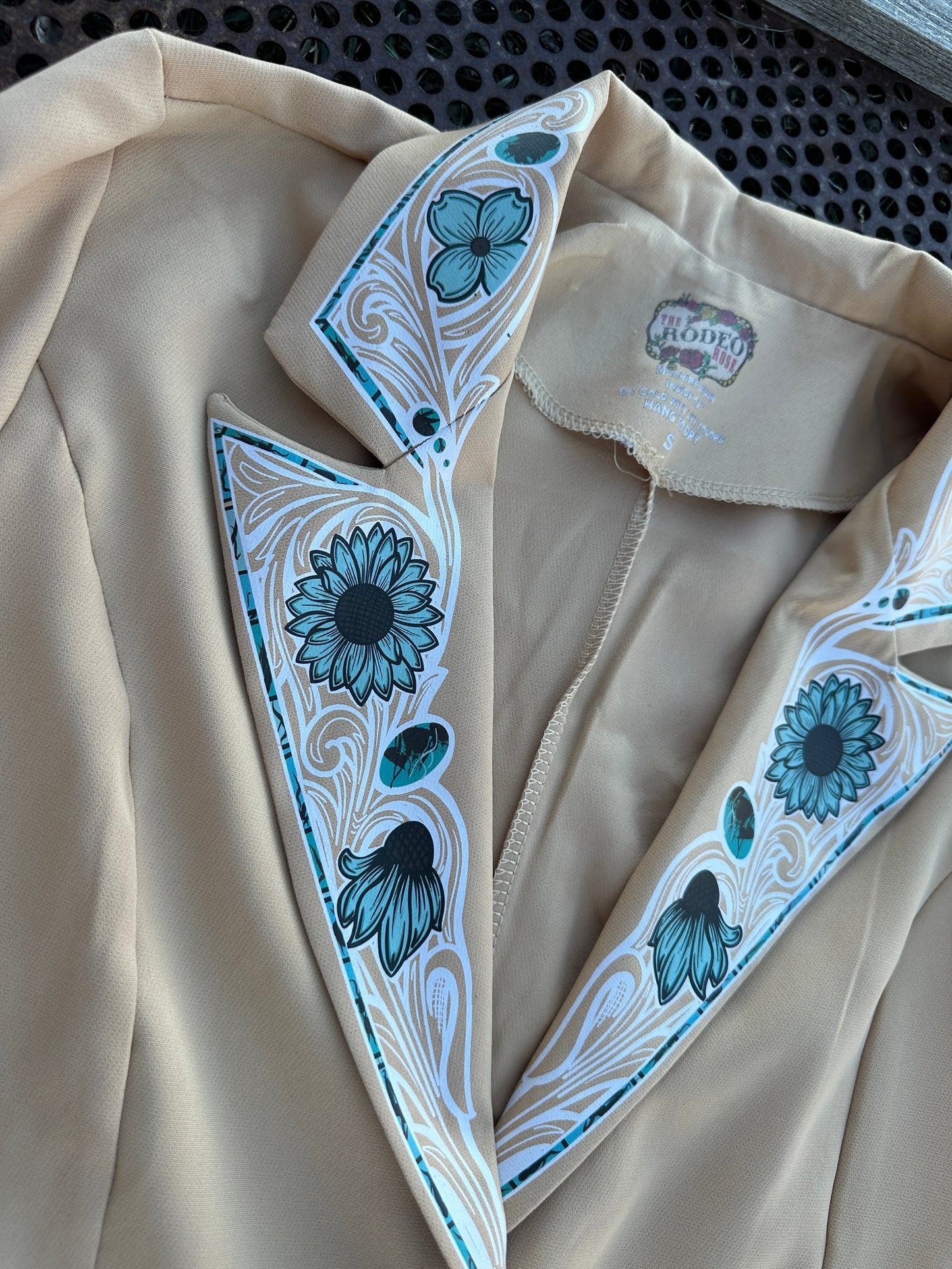 Turquoise Cabochon Blazer in Tan with white border