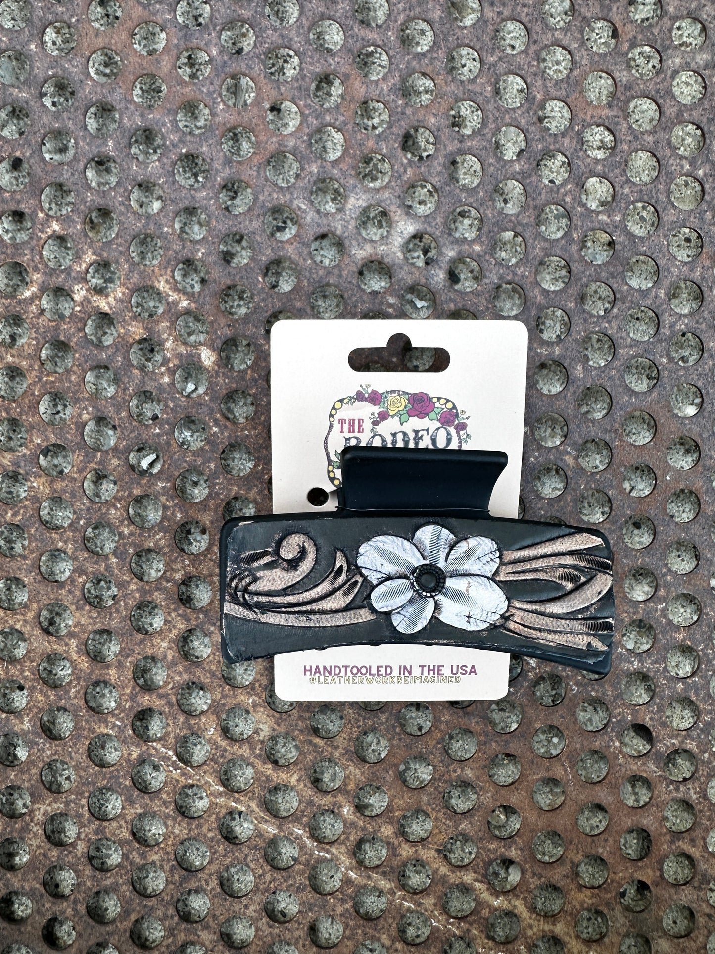 Hand tooled Leather Hair clip Bubble Flower