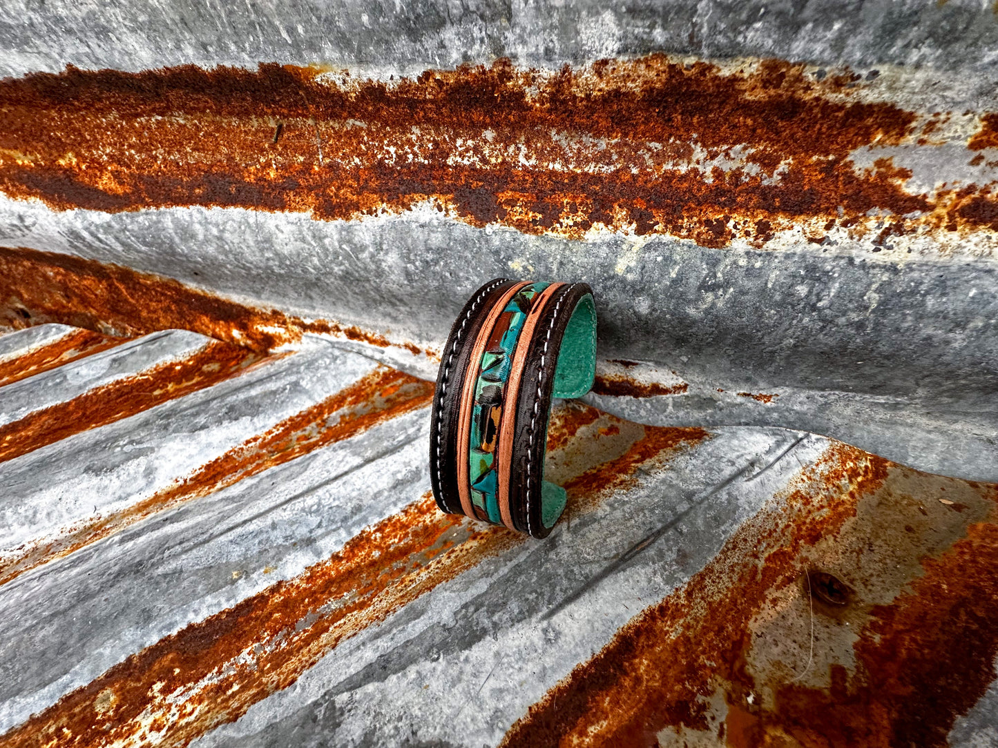 Mosaic Turquoise Tooled Cuff