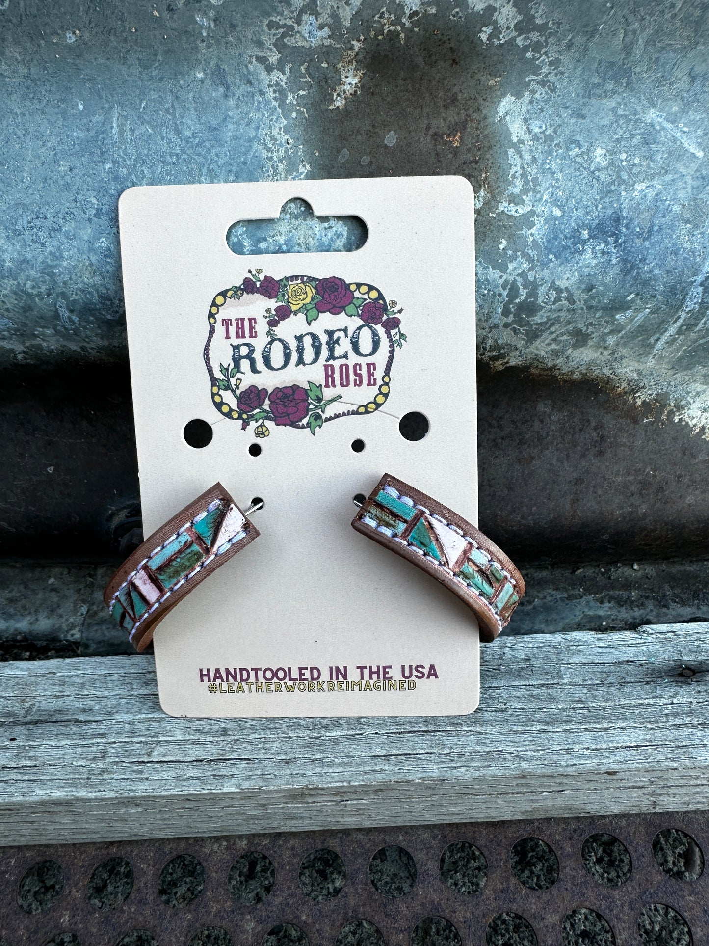 Mosaic Turquoise Vera Hoop Earrings 40mm