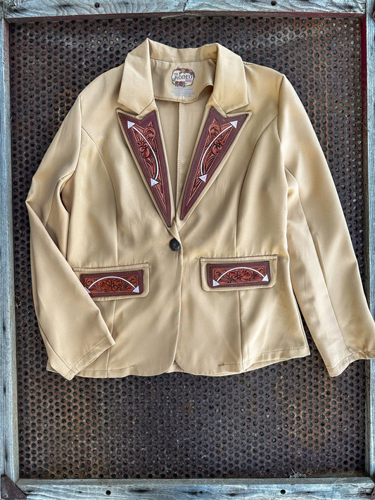 Arrow hand tooled lapel blazer in tan