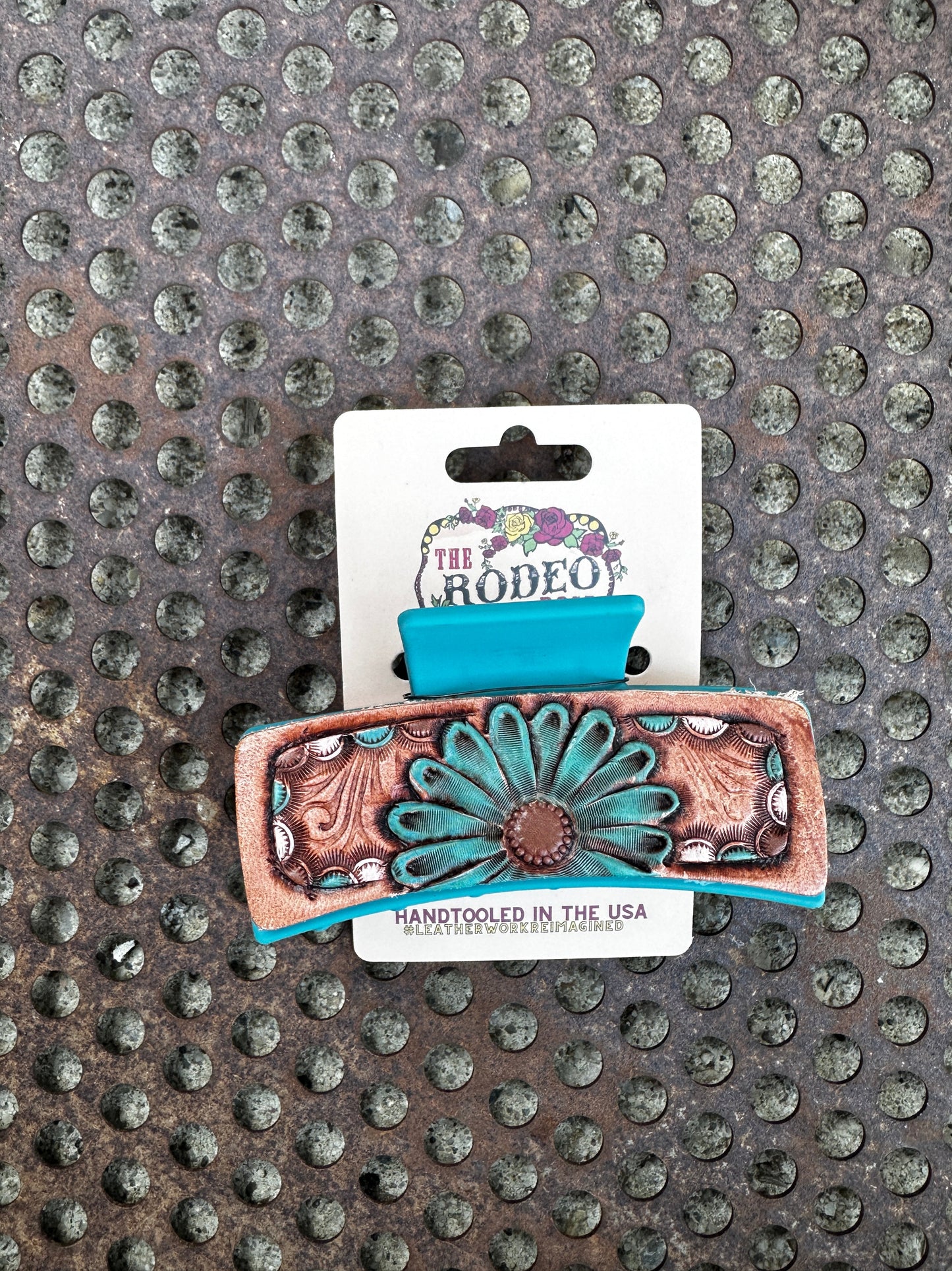 Hand tooled Leather Hair clip Gerbera