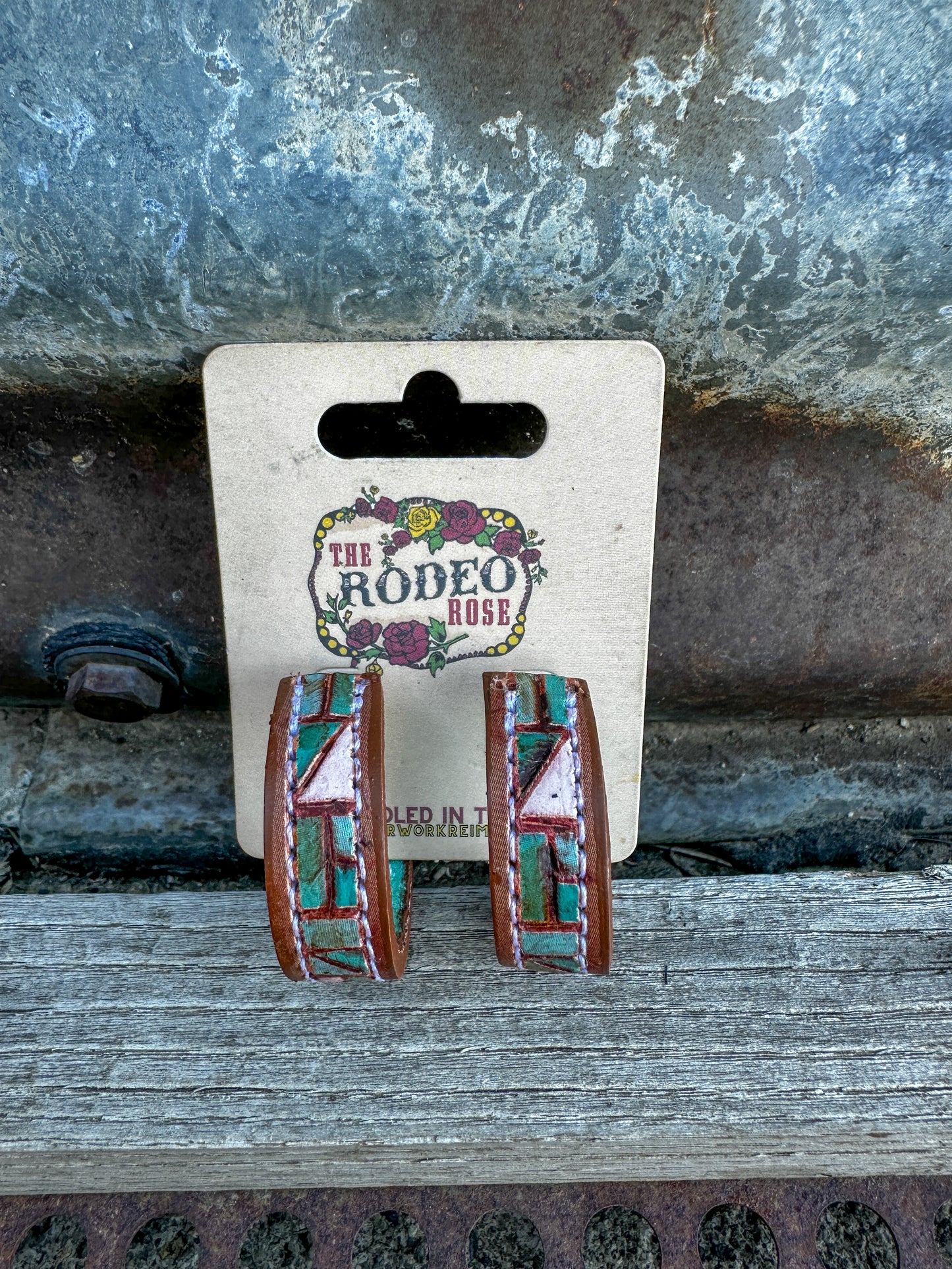 Mosaic Turquoise Vera Hoop Earrings 30mm