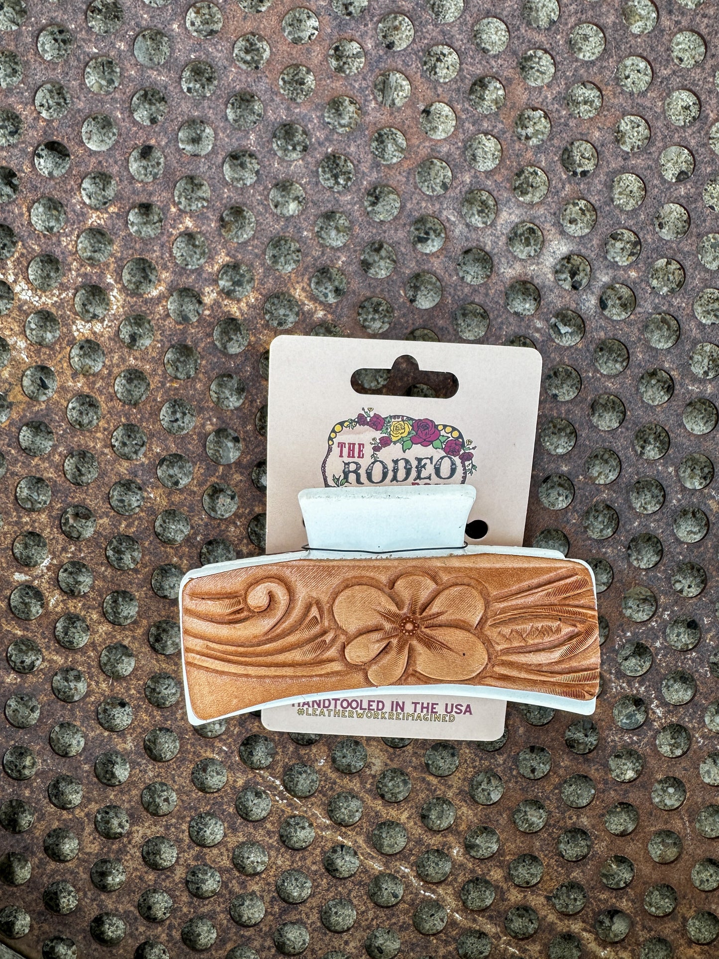 Hand tooled Leather Hair clip Bubble Flower