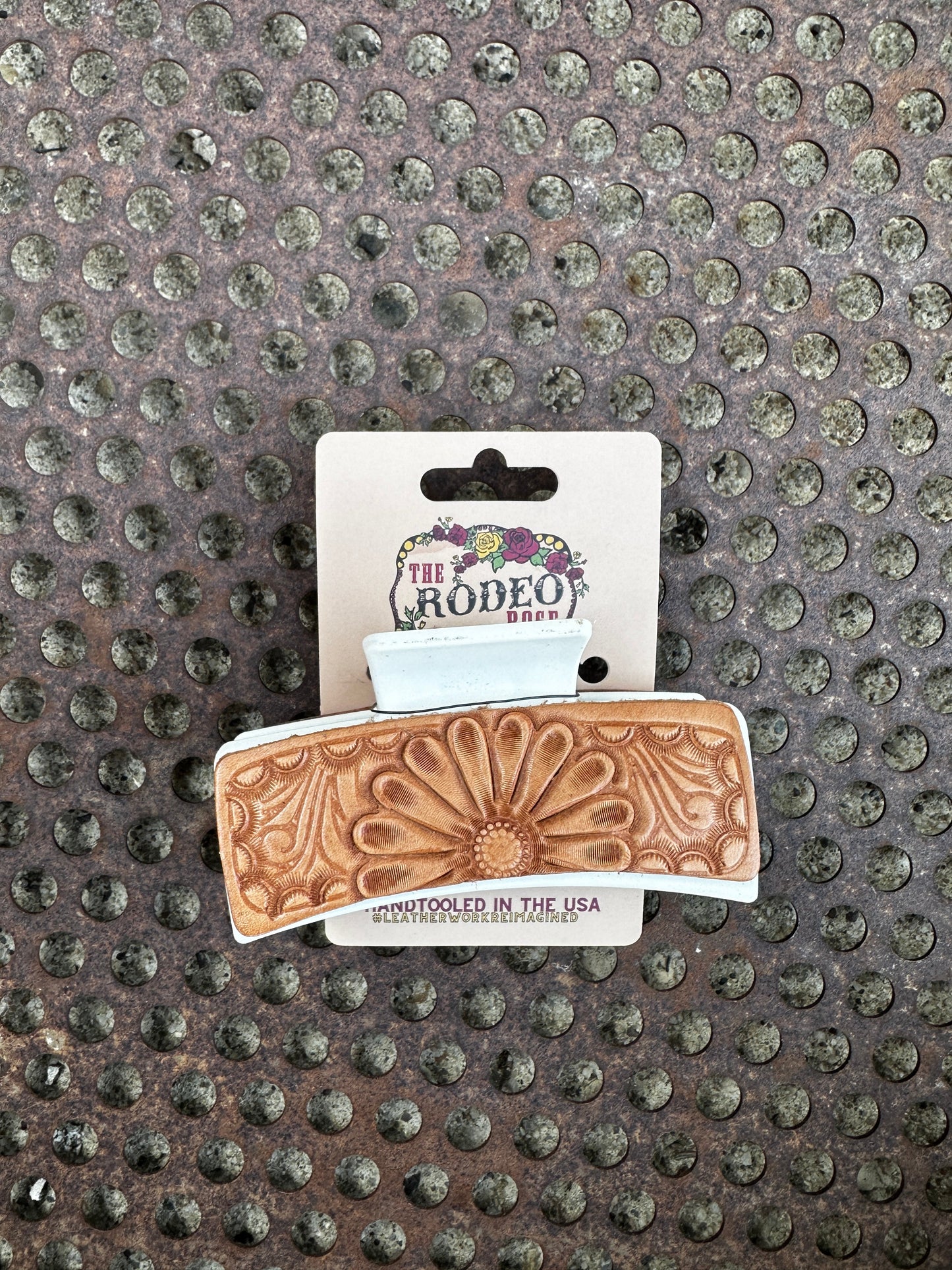 Hand tooled Leather Hair clip Gerbera