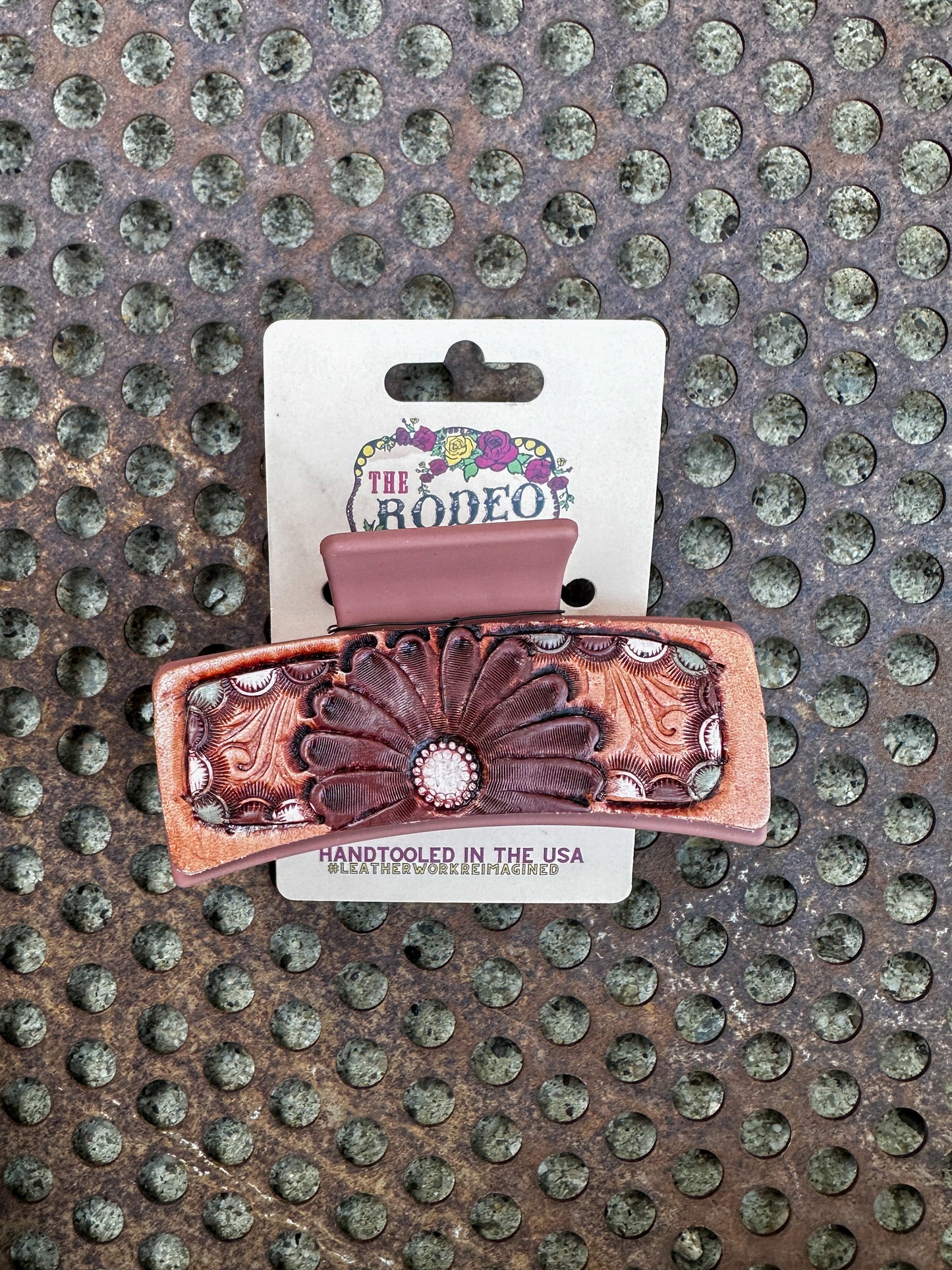 Hand tooled Leather Hair clip Gerbera