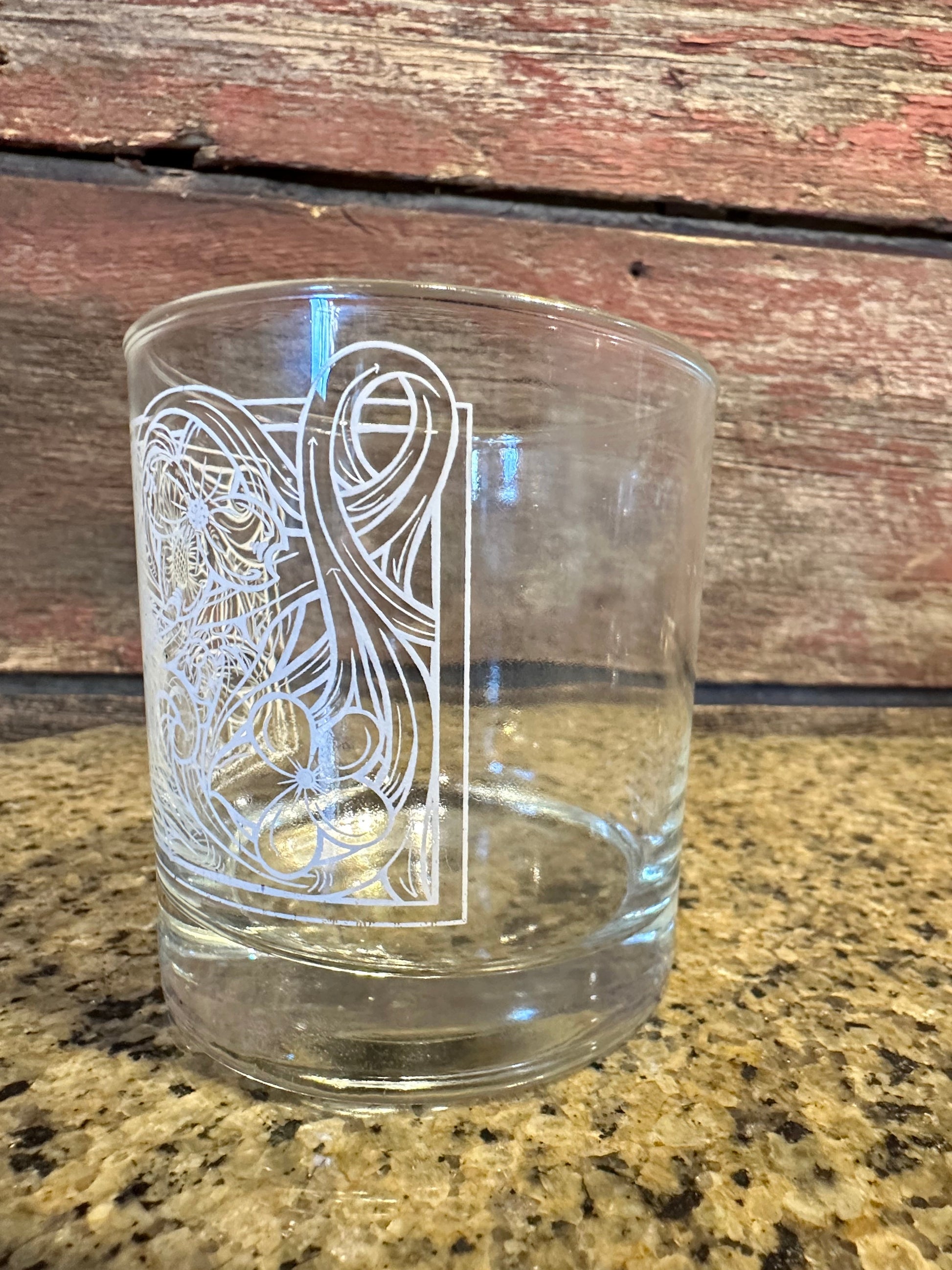 On the Rocks Glass 12 oz floral tooled design The Rodeo Rose