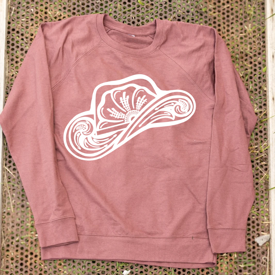 Tooled Cowboy Hat Lightweight Crewneck
