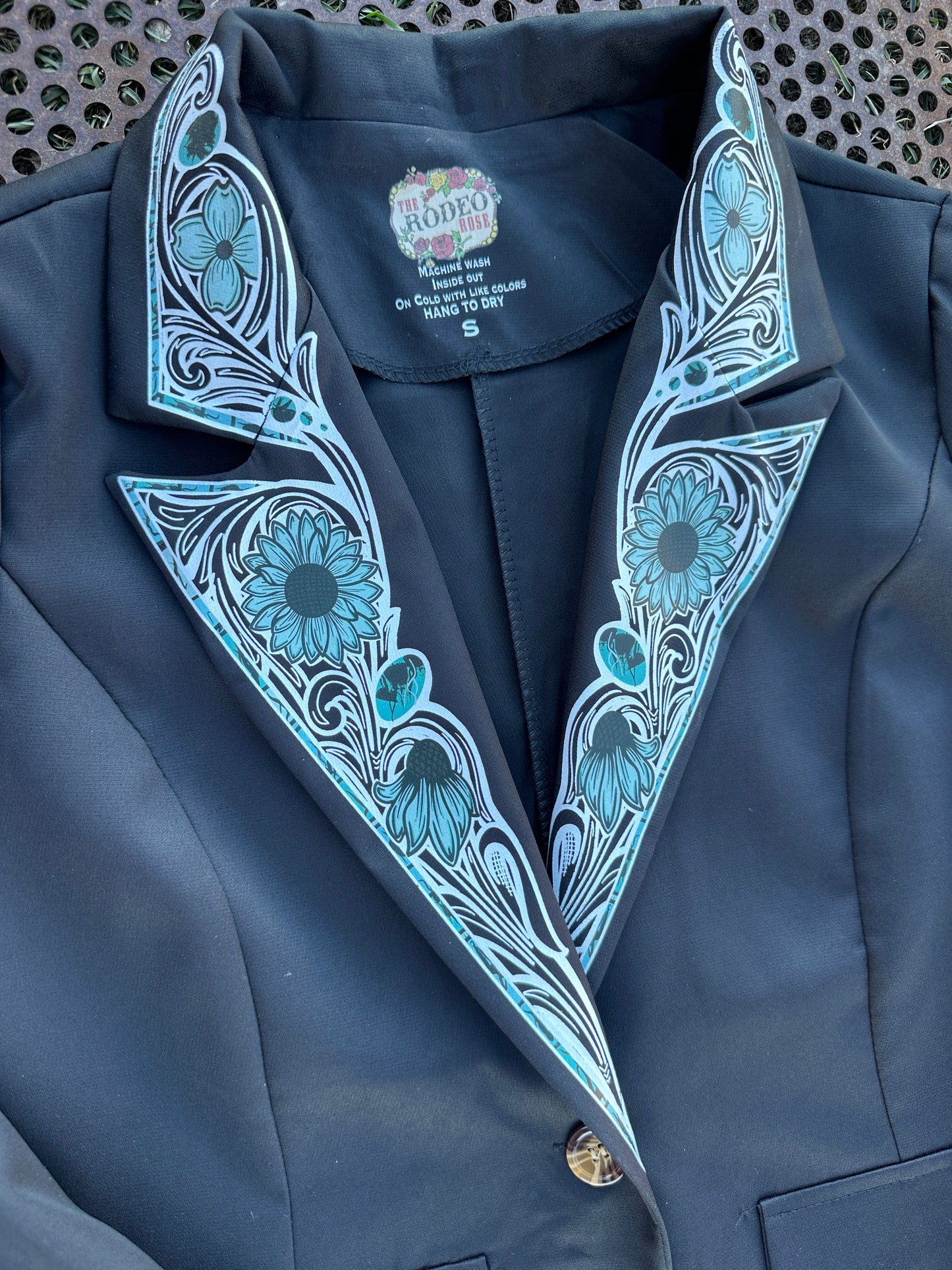 Turquoise Cabochon Blazer in Black with white border