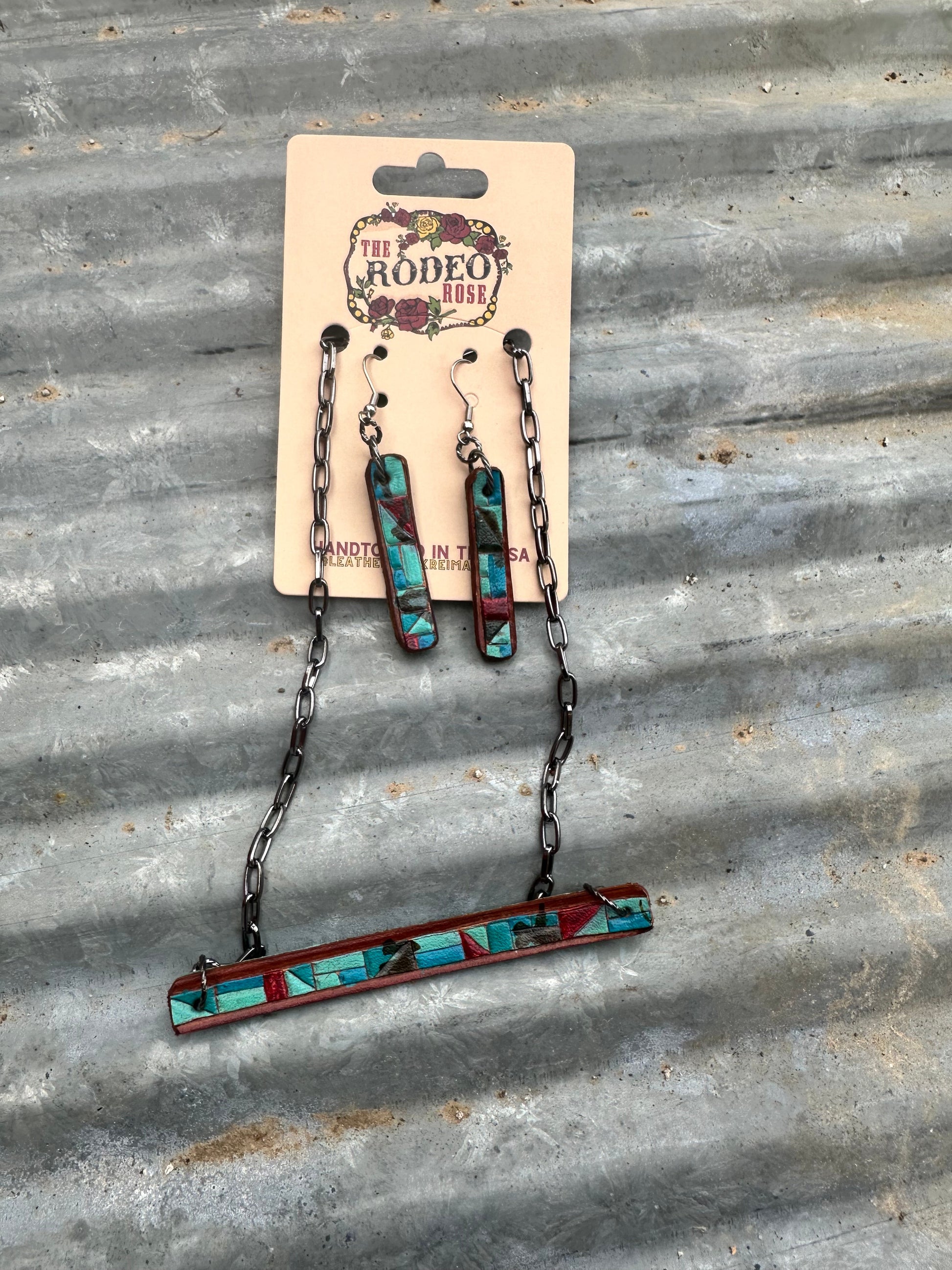 Mosaic Turquoise Leather Jewelry Set The Rodeo Rose