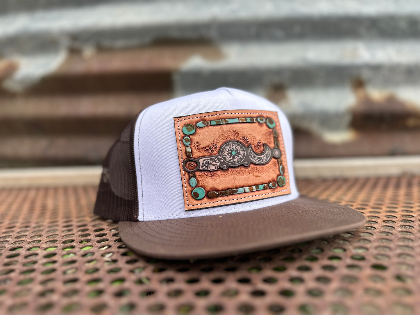 Bridle Bit Five Panel Hand Tooled Trucker Cap