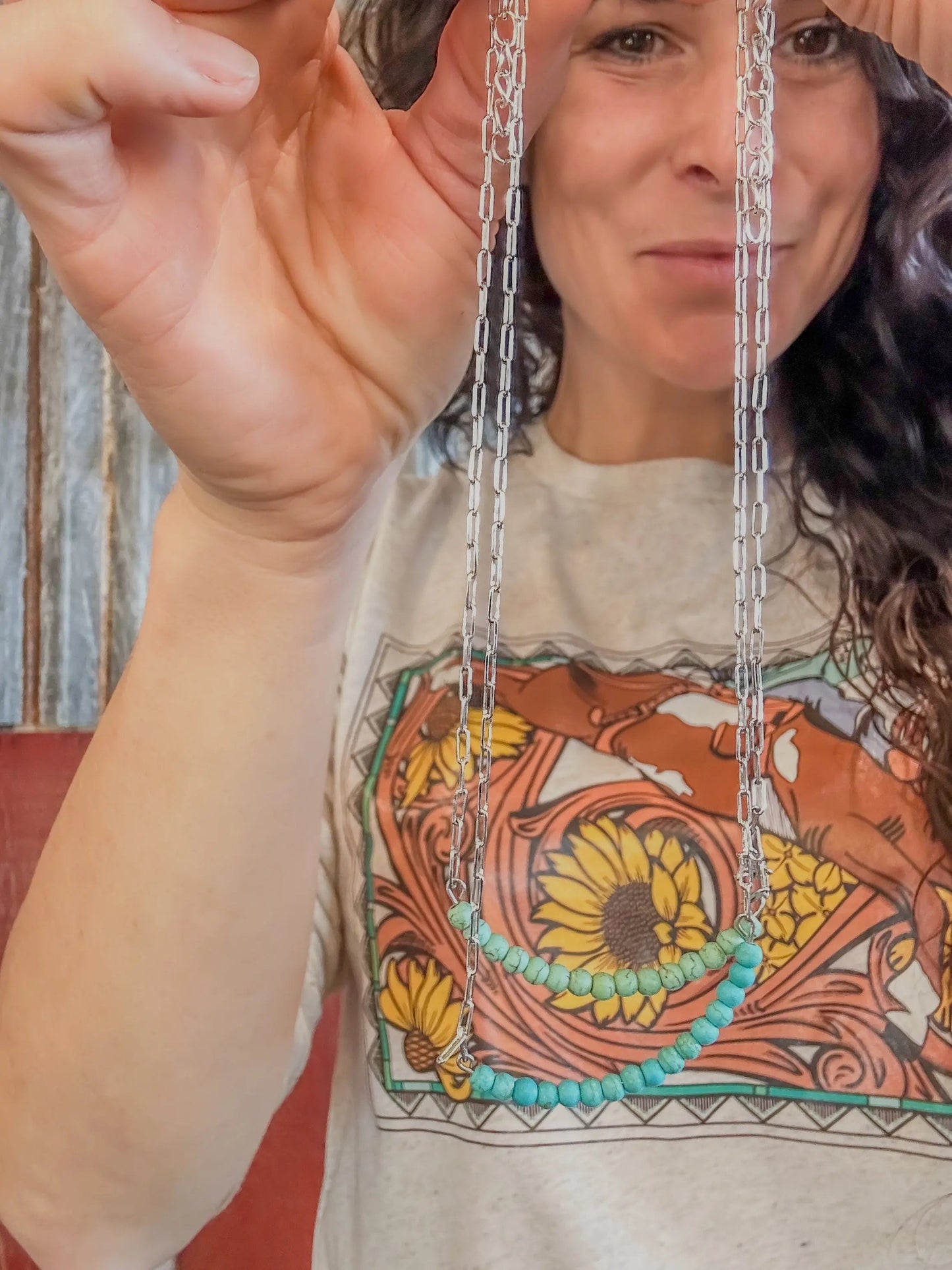 The Annie Bar Necklace with Petite Turquoise Beads The Rodeo Rose