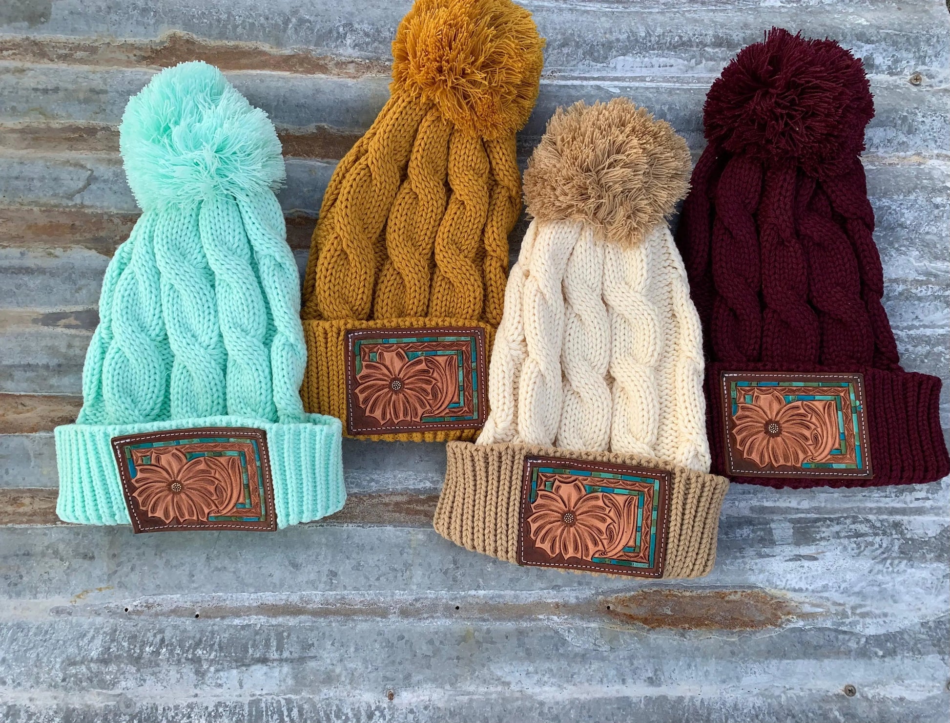 The Daisy Handtooled Leather Patch Stocking in Turquoise and Southwest The Rodeo Rose