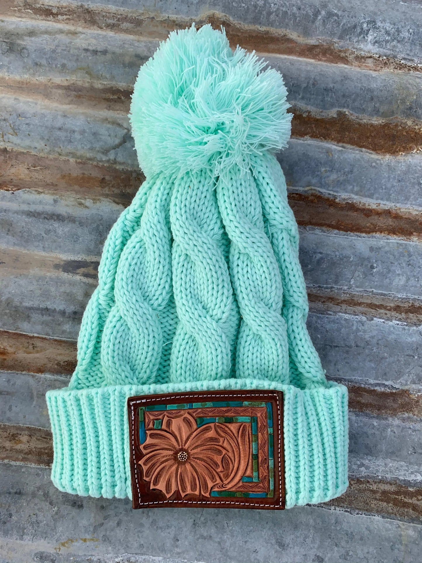 The Daisy Handtooled Leather Patch Stocking in Turquoise and Southwest The Rodeo Rose