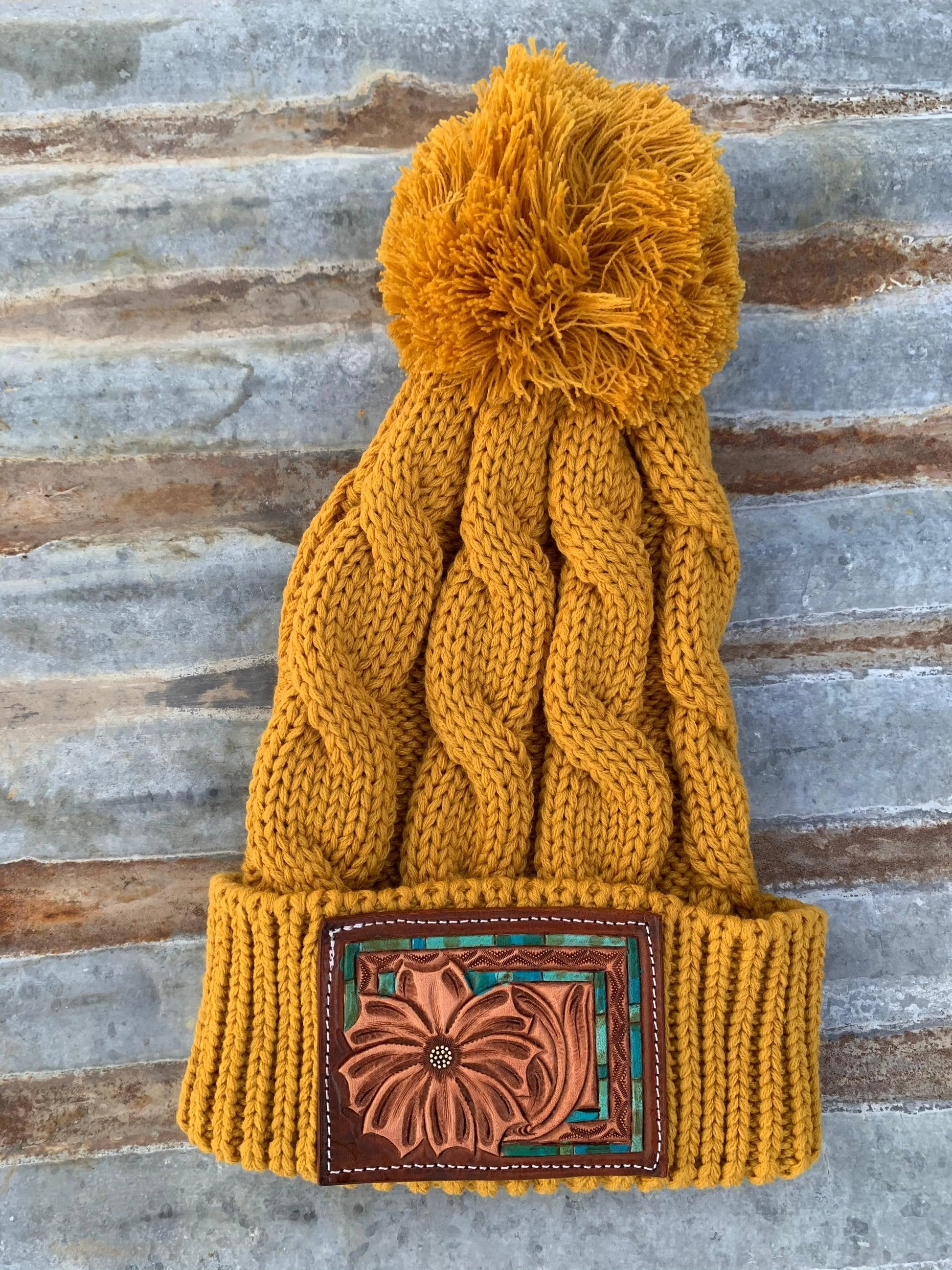 The Daisy Handtooled Leather Patch Stocking in Turquoise and Southwest The Rodeo Rose