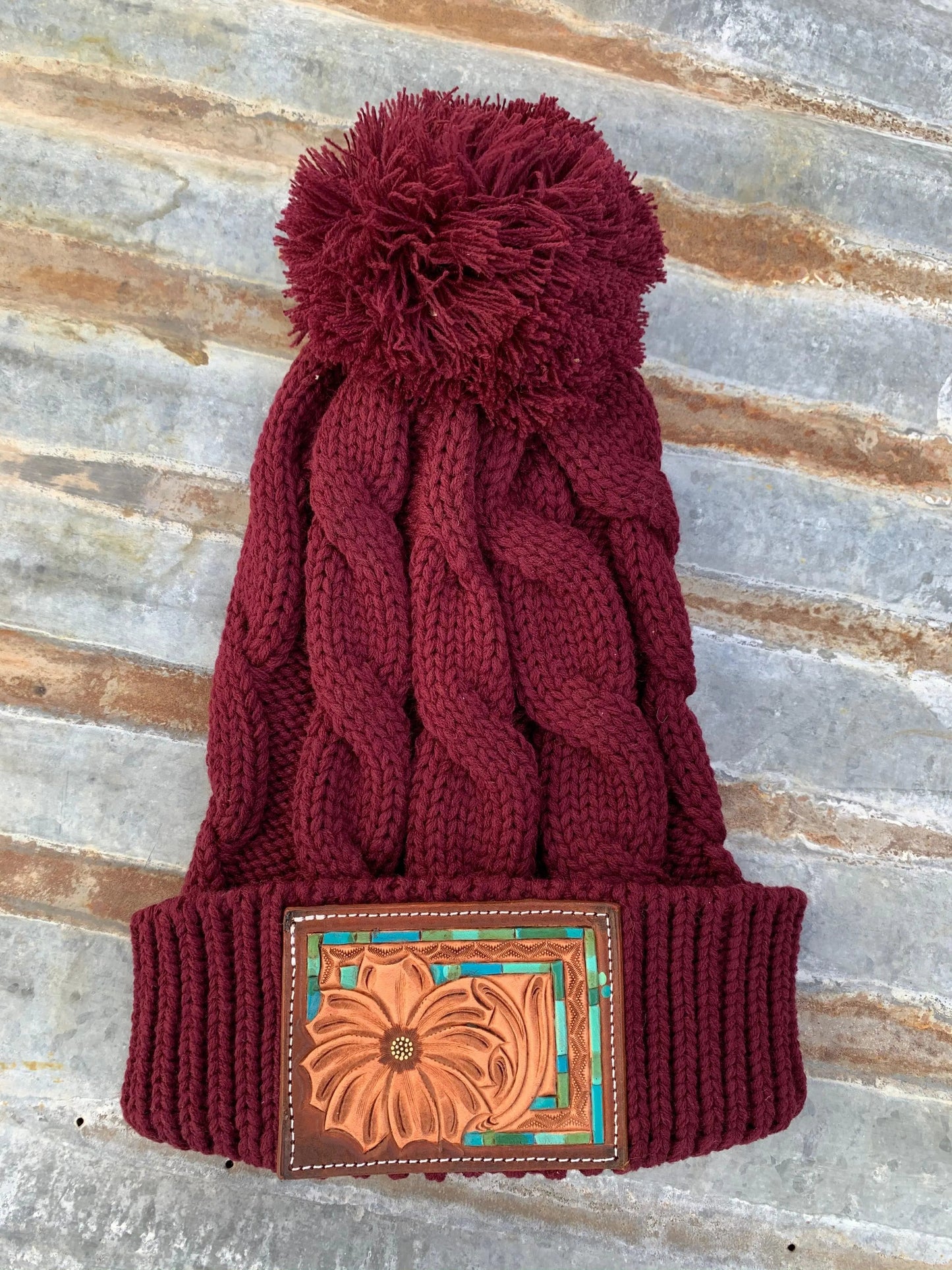 The Daisy Handtooled Leather Patch Stocking in Turquoise and Southwest The Rodeo Rose