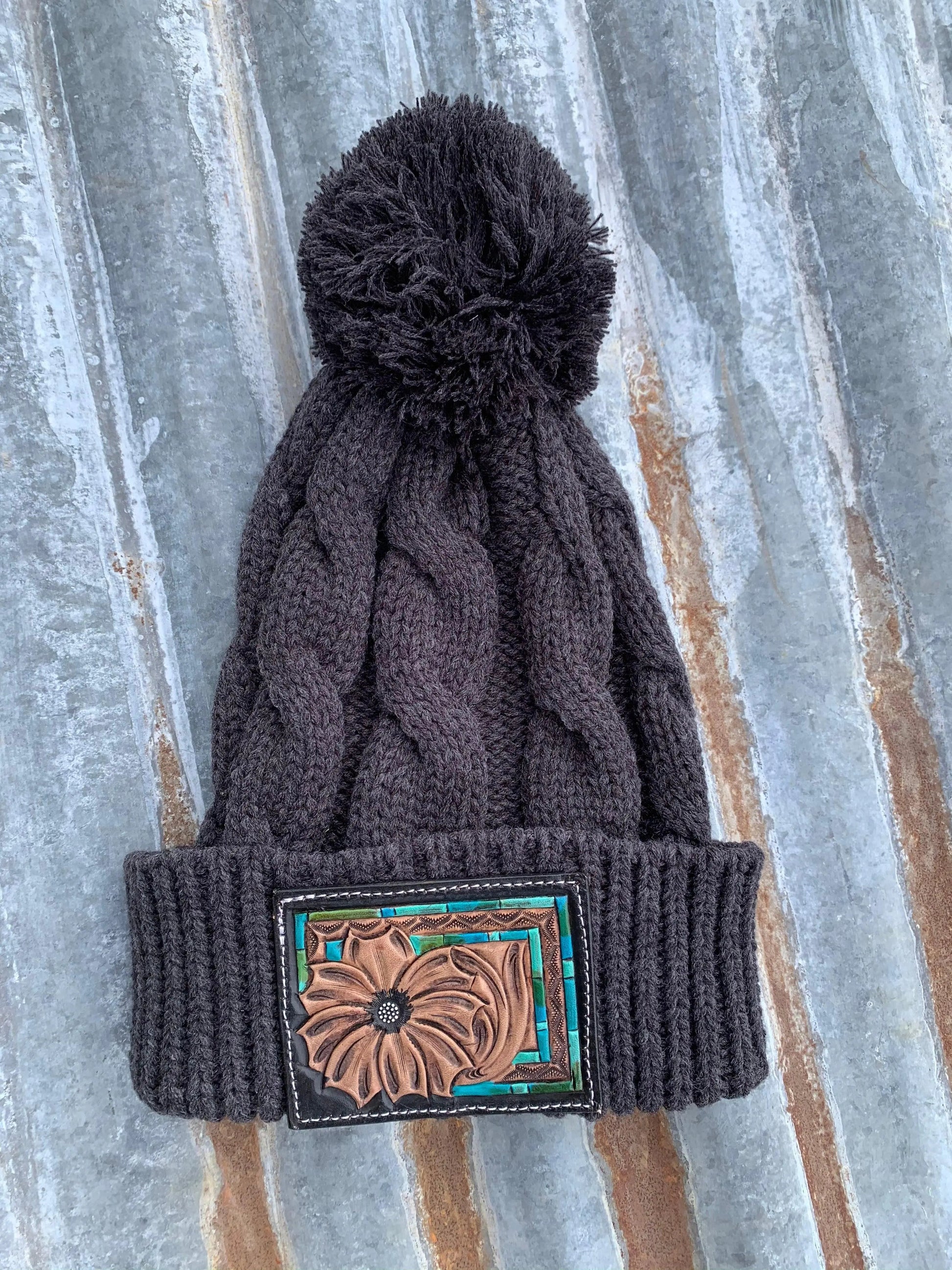 The Daisy Handtooled Leather Patch Stocking in Turquoise and Southwest The Rodeo Rose