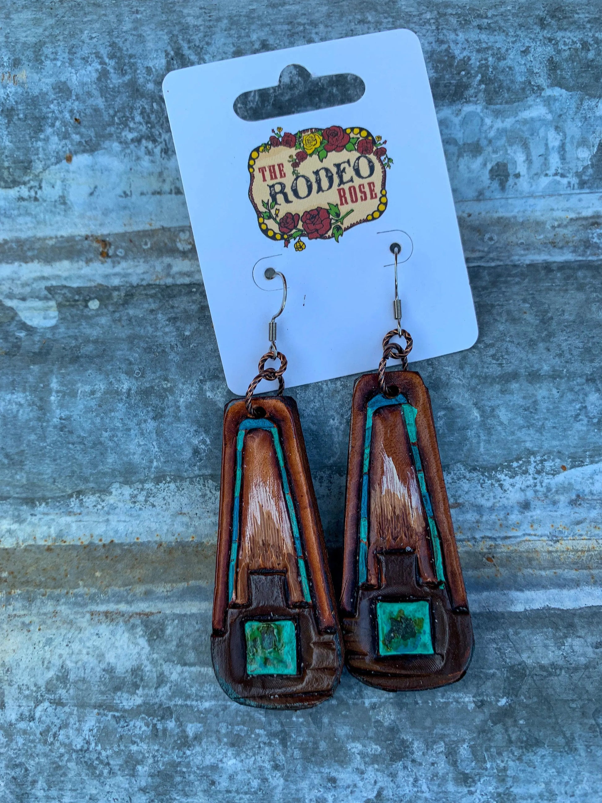 The Southwest Handtooled Leather Earring The Rodeo Rose