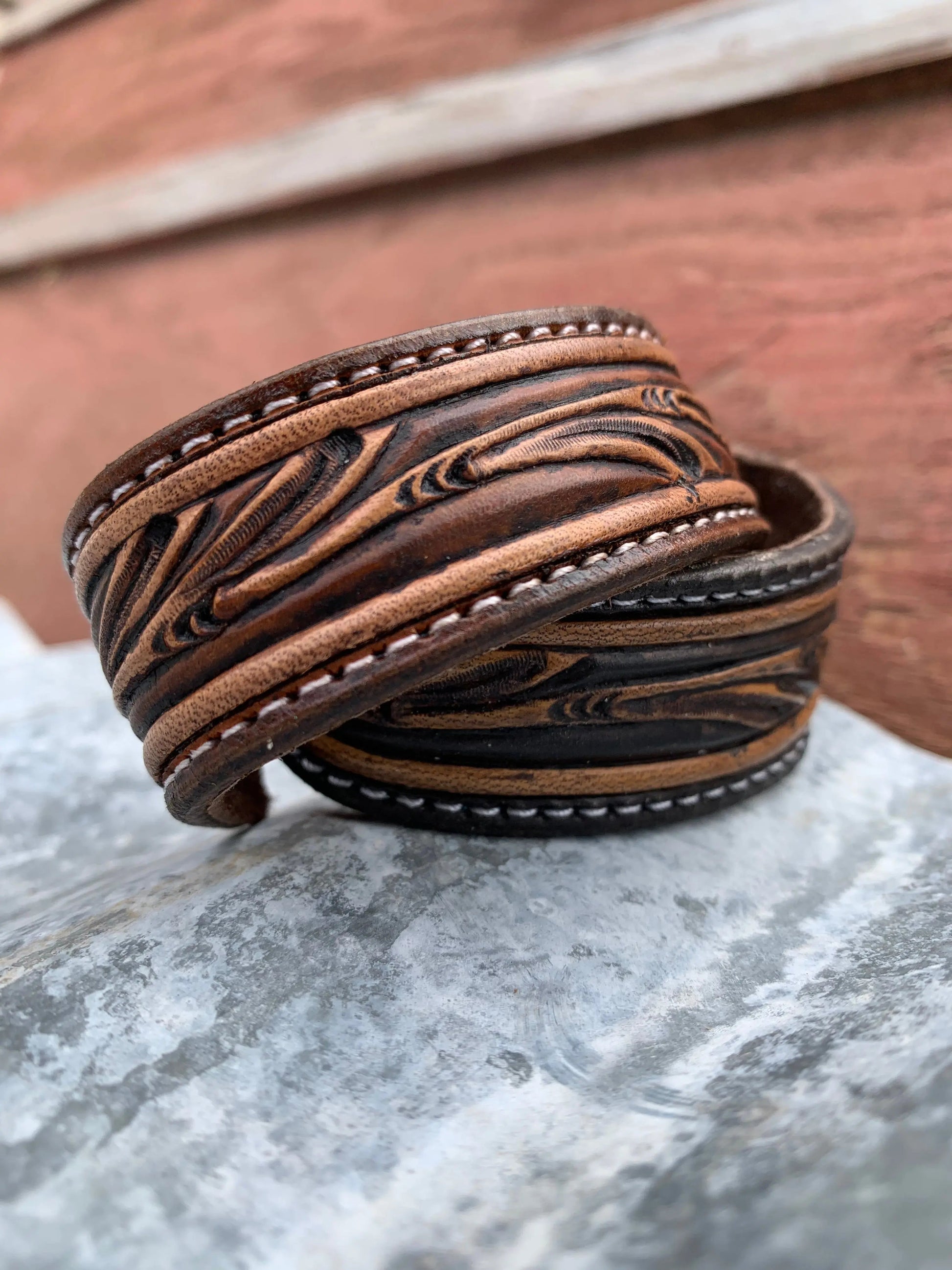 The Vera Hand Tooled Leather Cuff Bracelet The Rodeo Rose