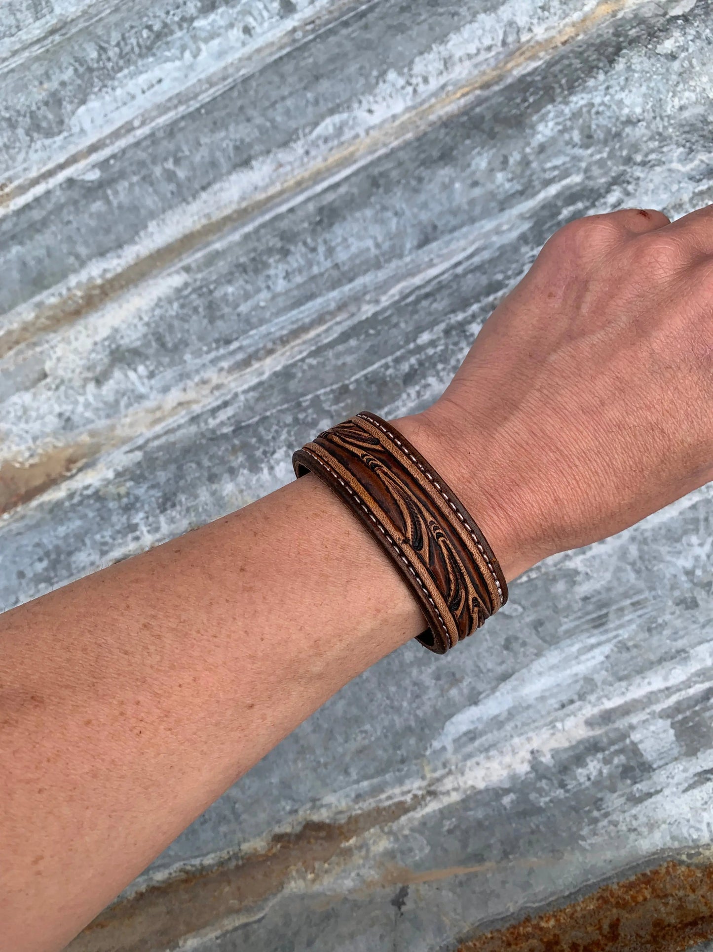 The Vera Hand Tooled Leather Cuff Bracelet The Rodeo Rose