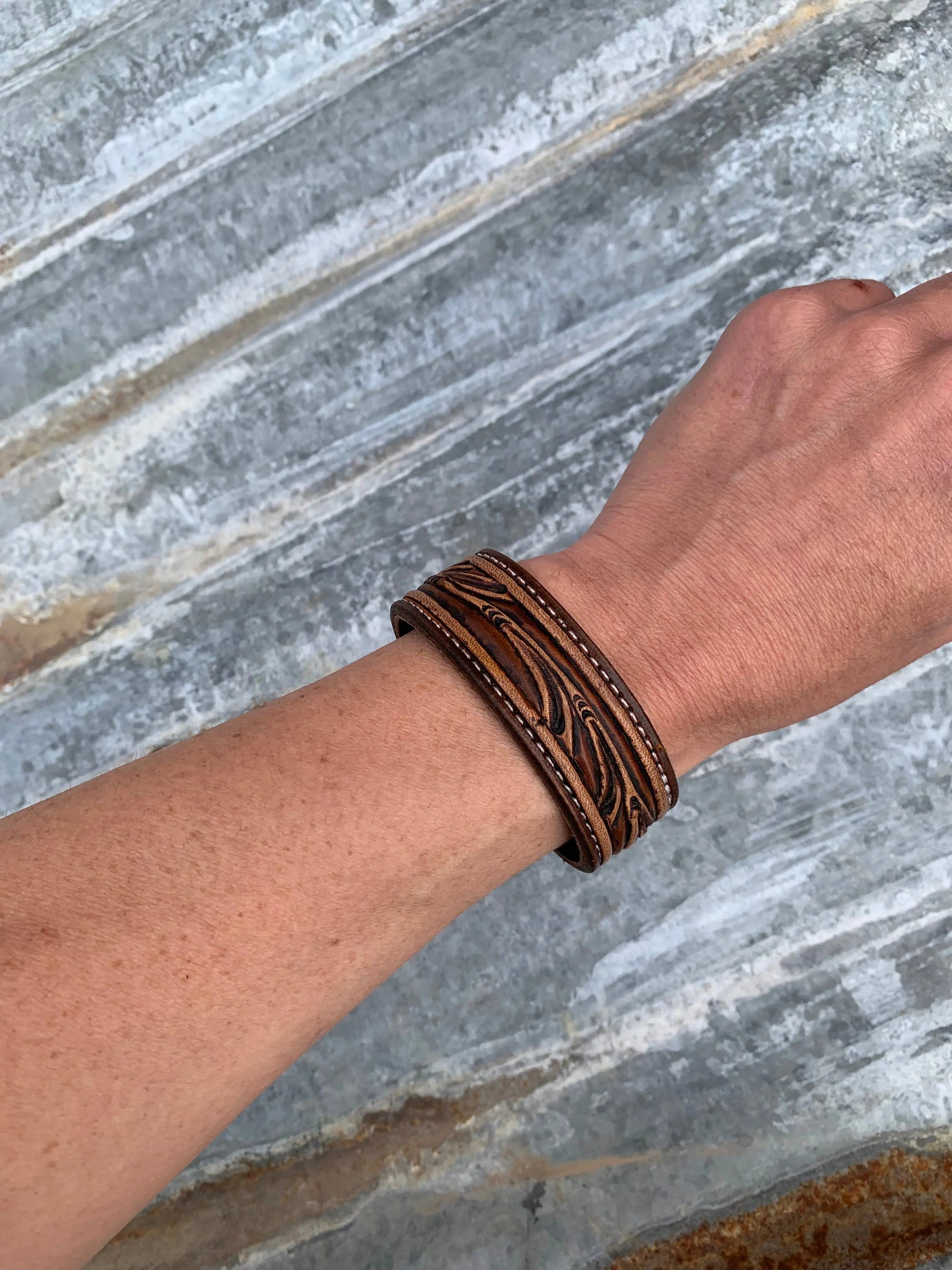 The Vera Hand Tooled Leather Cuff Bracelet The Rodeo Rose