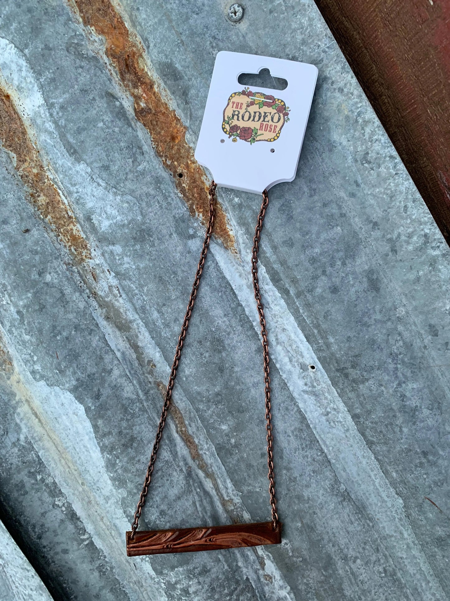 Vera Bar  Hand tooled Leather Necklace The Rodeo Rose